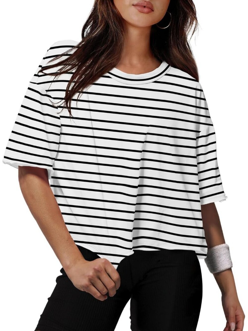 Women's Pure Grey Crew Neck Casual Crop Tops Short Sleeve Basic Tees Shirts